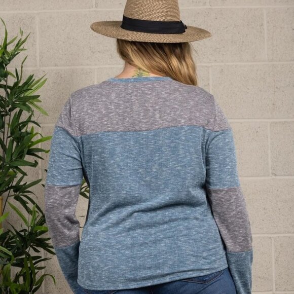 LIGHT GREY TEAL PULL OVER PLUS SIZE SWEATER TOP - Picture 5 of 5